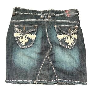 Fleur-Accent Dark Blue Denim Mini Skirt